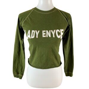 Lady Enyce Olive Green Logo Graphic Y2K Streetwear Long Sleeve Crop Top S